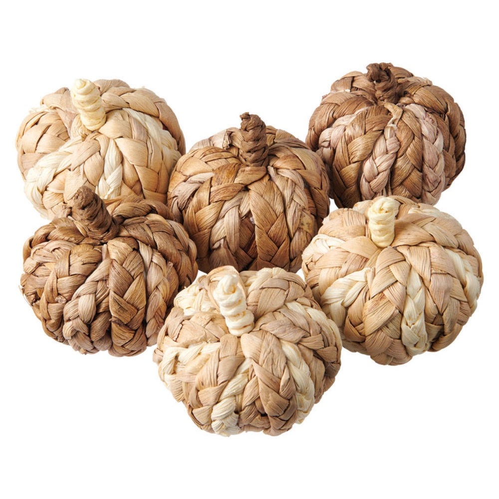 KIRKTON HOUSE 6 Piece Natural Brown Tan Woven Pumkin Bowl Fillers Fall Decor